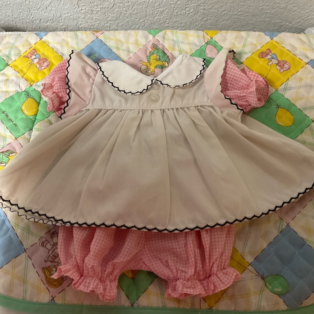 Vintage Cabbage Patch Kids Pink Gingham & White Dress & Bloomers KT Factory